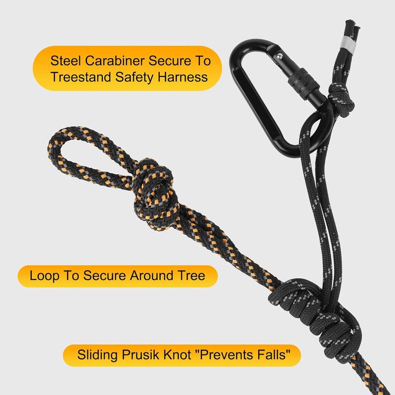 Kalkal Tree Stand Safety Rope, 30FT Reflective Lifeline Hunter Safety Harness for Tree-Stand Hunting - Image 4